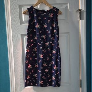 Old Navy Navy Floral Sleeveless Midi Dress with Pink Accents